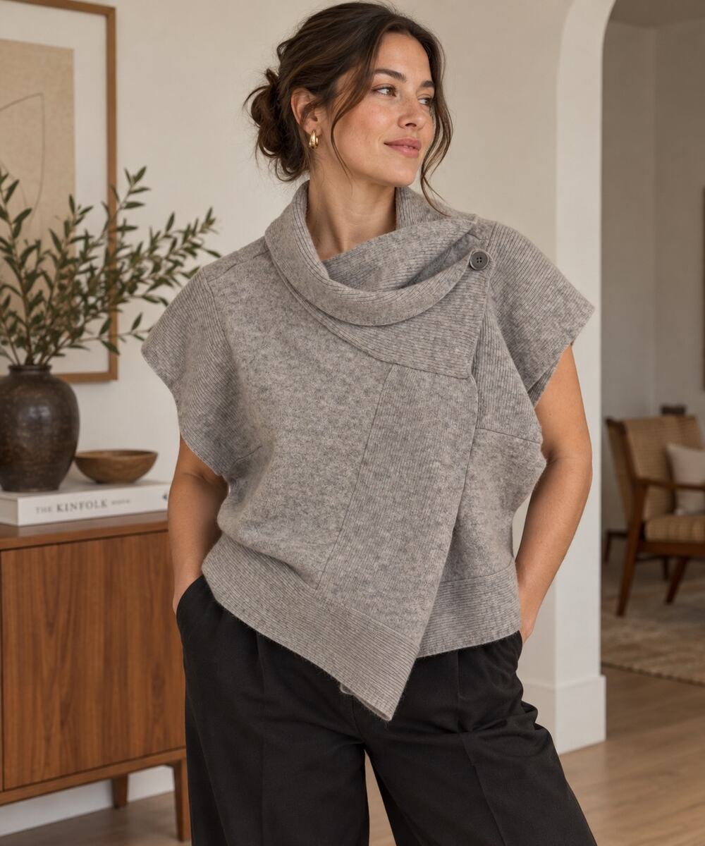 Gap 100% Lambswool Sculptural Cowl Neck Sweater Poncho Gray Size M ✨
